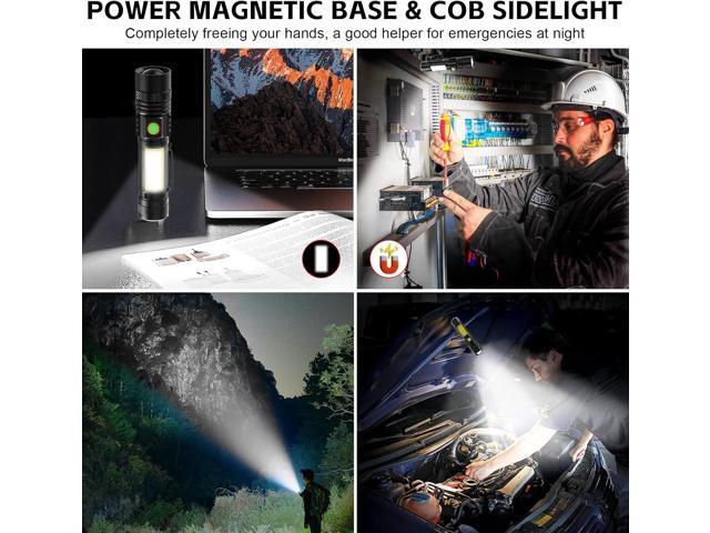 Rechargeable LED Flashligh, USB Magnetic Flashlights with Cob Sidelight, Small Tactical Flashlights 2000LM, Waterproof, Zoomable, Portable Handheld...