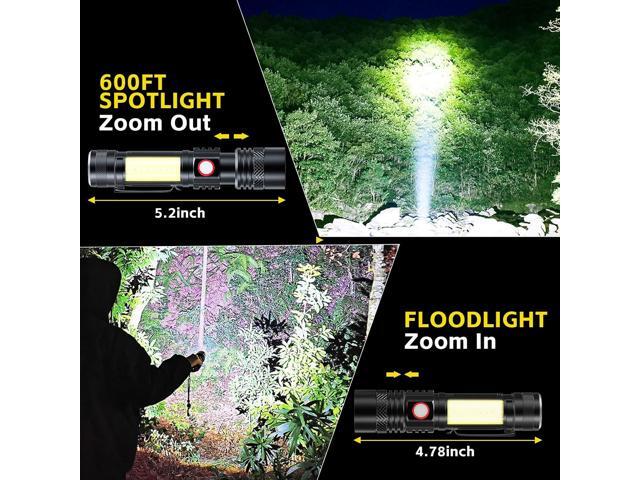 Rechargeable LED Flashligh, USB Magnetic Flashlights with Cob Sidelight, Small Tactical Flashlights 2000LM, Waterproof, Zoomable, Portable Handheld...