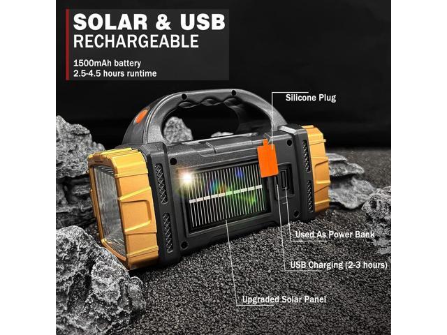 2-Pack Solar Flashlights High Lumens Rechargeable Outdoor Waterproof Spotlight LED Work Light Searchlight Lantern for Camping Emergencies