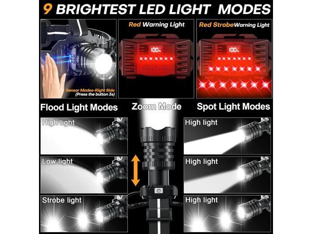 LED Rechargeable Headlamp, 150000LM Head Lamp Super Bright with 9 Modes & IPX6 Waterproof Zoomable Head Lights for Forehead, 90° Adjustable...