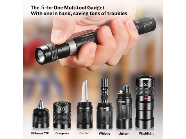 EDC Multitool 5-In-1 Tactical Survival Gear with Flashlight, Lighter(No Fuel), Glass Breaker, Cutter, Compass, Pocket Camping Multi-Tool Gadget,...