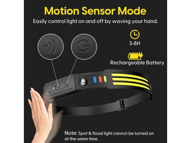 Lsnisni Headlamp Rechargeable 2Pack, 230°Wide Beam Head Lamp LED, Head Flashlight with Motion Sensor, 5 Mode Head Lights for Forehead, Waterproof...