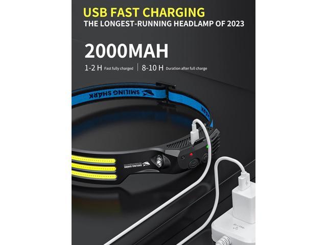 Smiling Shark LED Headlamp, 230°Wide Angle 3*White Light Strips The Brightest Head Lamp Rechargeable with Motion Sensor Waterproof Headlight for...