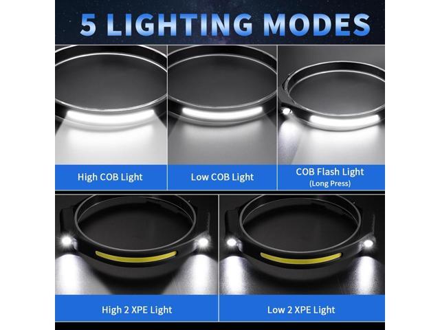 Headlamp Rechargeable 5Pack, 230° Wide Beam Head Lamp with 2 Spotlights, LED Headlamp with Motion Sensor, 5Mode Rechargeable Headlamp, Head Lights...