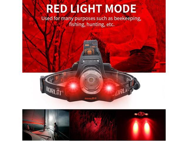 BORUIT RJ-3000 LED Rechargeable Headlamp,3 Modes White and Red LED Hunting Headlamps,Super Bright Tactical Flashlight Red Light Head Lamp for...