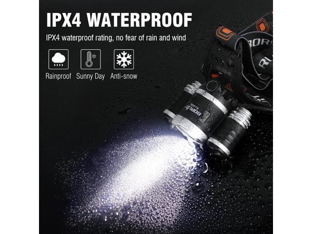 BORUIT RJ-3000 Headlamp Rechargeable, LED Head Lamp Super Bright - Outdoor Headlight 4 Modes, 4 Helmet Clips Waterproof Construction Hard Hat Head...