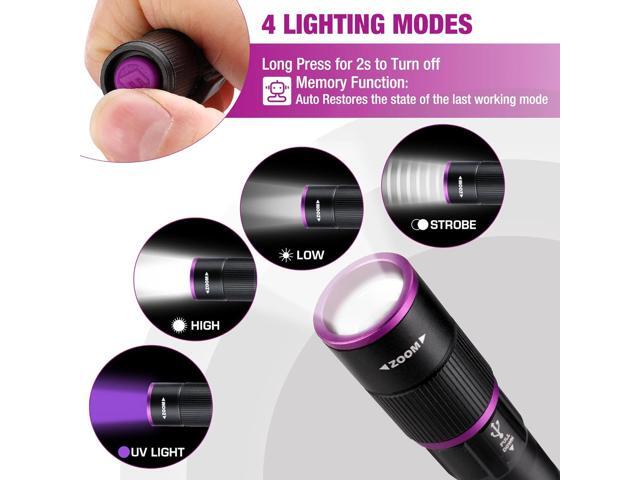 EverBrite Rechargeable Pen Flashlight with UV Light and White Light, 395nm Black Flashlight with Clip, Zoomable 4 Modes with Memory Function, USB C...