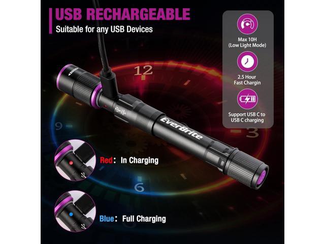 EverBrite Rechargeable Pen Flashlight with UV Light and White Light, 395nm Black Flashlight with Clip, Zoomable 4 Modes with Memory Function, USB C...