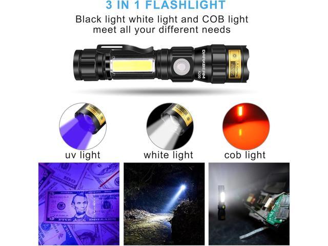 DARKBEAM UV 365nm Flashlights USB Rechargeable LED 3 in 1 Blacklight, Ultraviolet Wood's Lamp, Anti-Counterfeit/Fluorescer Detection, Detector for...