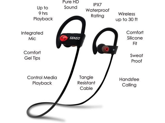 Senso Bluetooth Headphones, Best Wireless Sports Earbuds w/Mic IPX7 Waterproof HD Stereo Sweatproof Earphones for Gym Running Workout Noise...