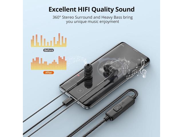 USB C Earbuds with Microphone 5 Pack, in-Ear Wired Headphones with Noise Isolating, Type C Earphone Heavy Bass Stereo Headsets Compatible with...