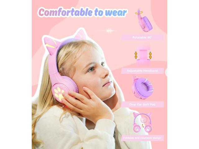 Riwbox CF9 Cat Ear Kids Bluetooth Headphones with LED Light Up,Safe 85dB Volume Limit,Built-in Mic & Boom Mic for Calls,Kids Wireless & Wired...