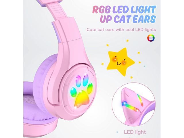 Riwbox CF9 Cat Ear Kids Bluetooth Headphones with LED Light Up,Safe 85dB Volume Limit,Built-in Mic & Boom Mic for Calls,Kids Wireless & Wired...