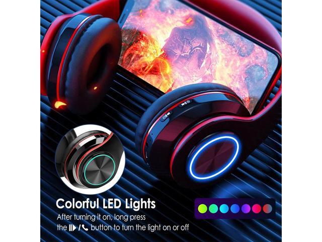 2022 Wireless Bluetooth Headphones,Colorful LED Lights Comfort Over Ear Foldable Headset with Built-in Microphone,FM,SD Card Slot,Wired for...