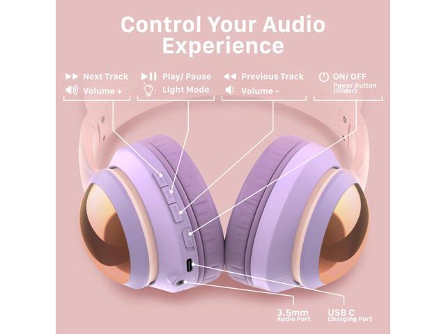 FosPower Kids Bluetooth 5.2 Headphones with LED Cat Ears (85/94dB Volume Limit & 100H Play Time) Foldable Wireless/Wired Headset with 3.5mm Cable...
