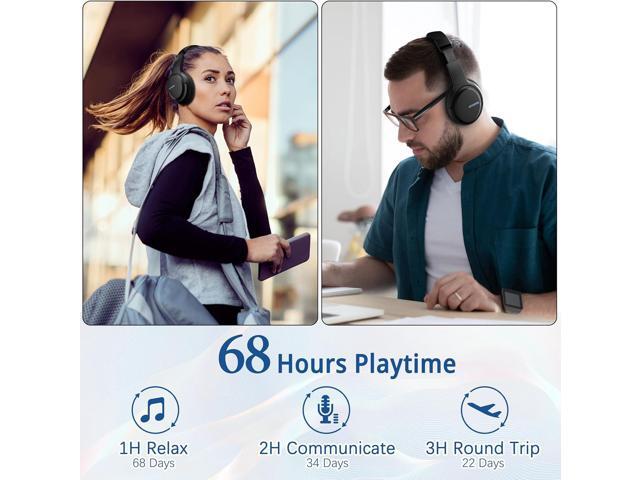 AMORNO Bluetooth Headphones Over Ear, 68 Hours Playtime Wireless Headphones with Mic, Foldable Adjustable Lightweight HiFi Stereo Headset for...