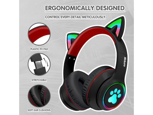 Headphones Cat Ear Wireless Bluetooth 5.3 60H Over Ear, 8H with Led Light Foldable Music Gaming Headset with Aux 3.5mm Mic for Game TV Pad Tablet...
