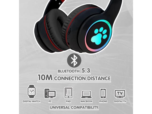 Headphones Cat Ear Wireless Bluetooth 5.3 60H Over Ear, 8H with Led Light Foldable Music Gaming Headset with Aux 3.5mm Mic for Game TV Pad Tablet...