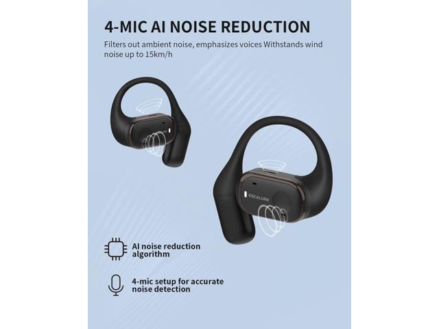 Open Ear Headphones Wireless Bluetooth with 4-Mic, 30H Playtime Open Ear Earbuds, IPX5 Sweat Resistant Open Ear Buds with Earhooks, Deep Bass Open...