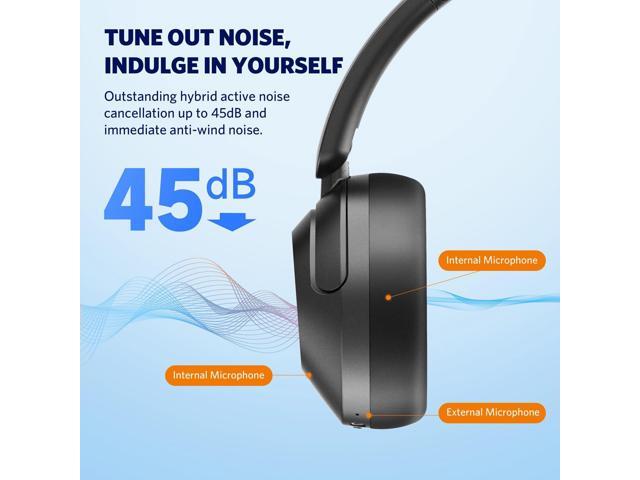 EarFun Wave Pro Active Noise Canceling Headphones, Wireless Over Ear Bluetooth Headphones, LDAC Hi-Res Sound, 5 Mics AI Clear Call, 80H Playtime,...