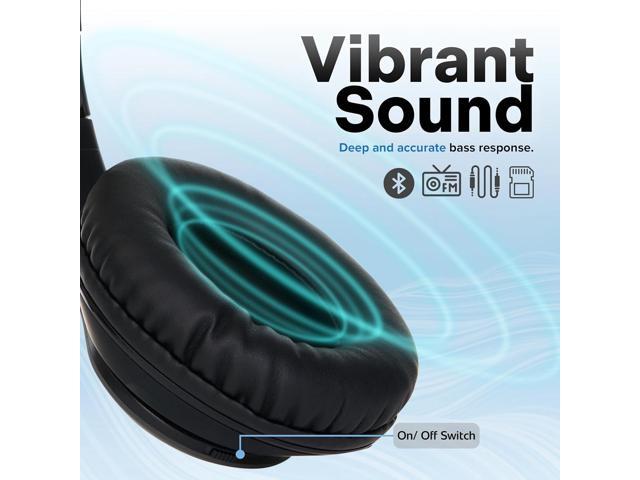 iJoy Bluetooth Headphones Over Ear, Wireless and Wired Foldable Headset Built-in Microphone, FM, Micro SD Card Slot - (Blue) Adults Kids Boys
