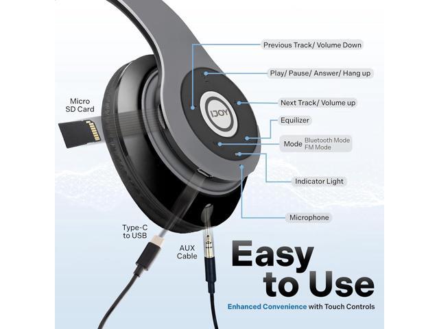 iJoy Bluetooth Headphones Over Ear, Wireless and Wired Foldable Headset Built-in Microphone, FM, Micro SD Card Slot - (Blue) Adults Kids Boys