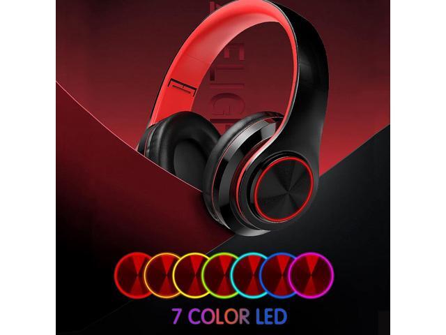 Bluetooth Wireless Over Ear Headphones, HiFi Stereo Sound Foldable Headphones,Colorful LED Lights Headphones with Built-in Mic,Wired for...