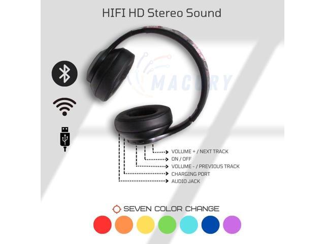 Bluetooth Headphone, Over Ear, Foldable, Adjustable. Glowing Led Light, Noise Cancelling, HiFi Sound Quality (Black)