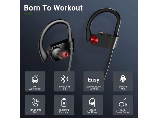 Bluetooth Headphones, Bluetooth 5.3 IPX7 Waterproof Wireless Sports Earbuds for Workout Gym, 16 Hrs Playtime Running Headphones with Noise...
