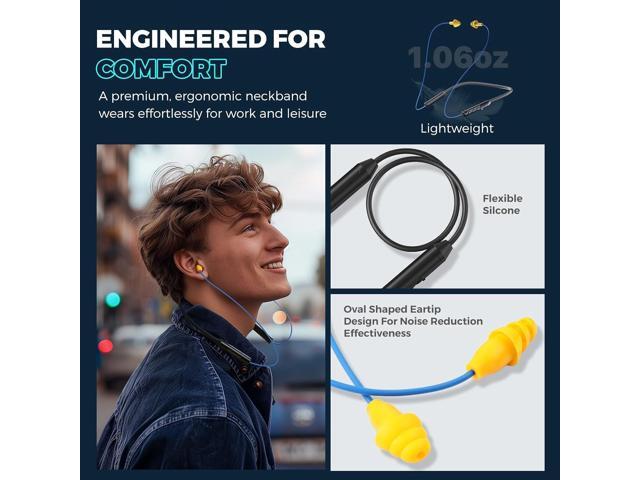 MIPEACE Bluetooth Earplug Headphones, Neckband Wireless Earbuds earplugs-29db Noise Reduction isolating in-Ear earplug Earphones and Controls,IPX5...