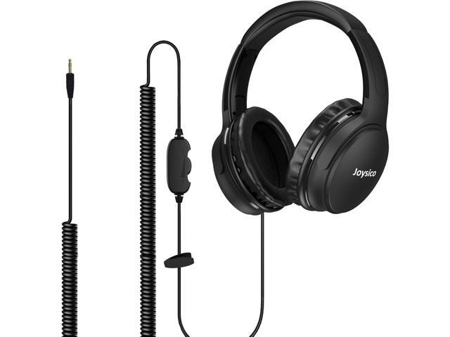 19.5Ft / 6M Extra Long Cord Headphones for TV PC with Volume Control, Spring Coiled Cable, 3.5mm AUX, Wired Over Ear Earphones for Seniors Hard of...