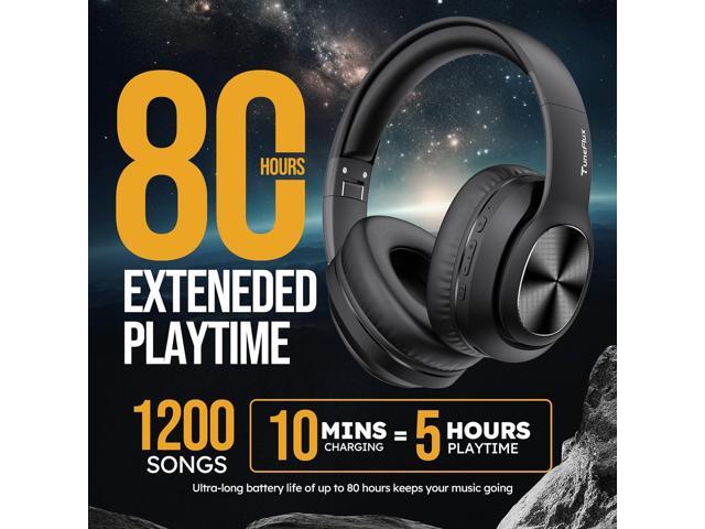 TuneFlux Wireless Bluetooth Headphones Over Ear, 80H Playtime, 3EQ Sound Modes, HiFi Stereo Headphones with Deep Bass Microphone, Foldable...