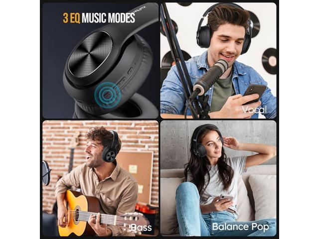 TuneFlux Wireless Bluetooth Headphones Over Ear, 80H Playtime, 3EQ Sound Modes, HiFi Stereo Headphones with Deep Bass Microphone, Foldable...