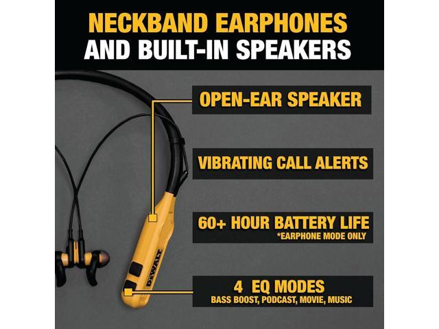 DEWALT 2-in-1 Neckband Bluetooth Headphones w/Built-in Speakers, Jobsite Wearable Speaker & Around Neck Headphones, Wireless Bluetooth Headset, 60+...