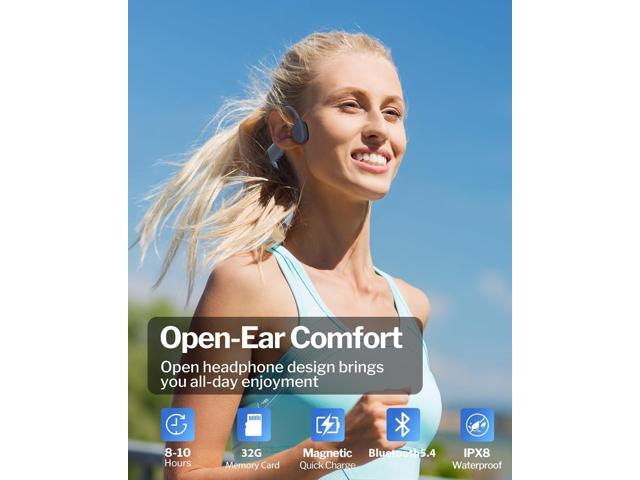 Bone Conduction Headphones, IPX8 Waterproof Bluetooth 5.4 Open Ear Headphones with 32G MP3 Memory for Swimming, Running, Cycling - Swimming...