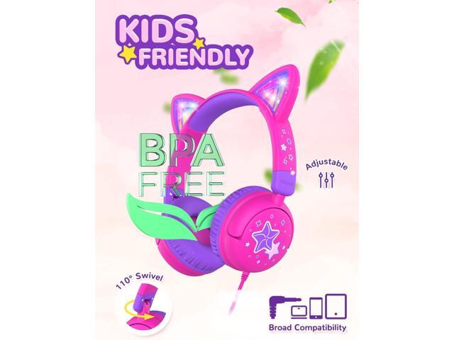iClever Kids Headphones Cat Ear, LED Light Up, 85dBA Safe Volume, Stereo Sound Toddler Headphones for Travel School, Foldable 3.5mm Wired Kids...