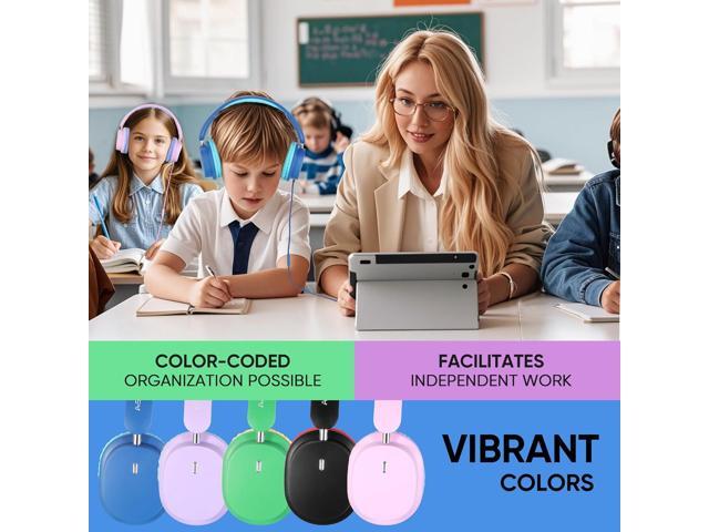 Kids Headphones with Microphone for School Bulk Set 5-Pack On-Ear, 3.5mm, Wired Headphones for Schools & Libraries Adjustable, Cushioned...