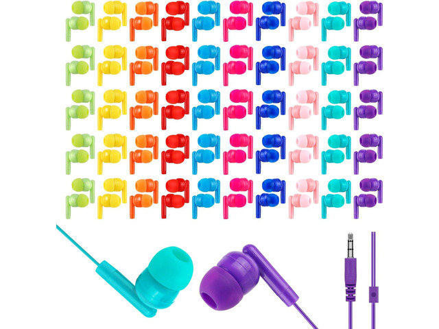 Kids Bulk Earbuds for Classroom 200 Pack,in-Ear Wired 3.5mm Jack Earphones for School Library Computers Chromebook Laptop PC