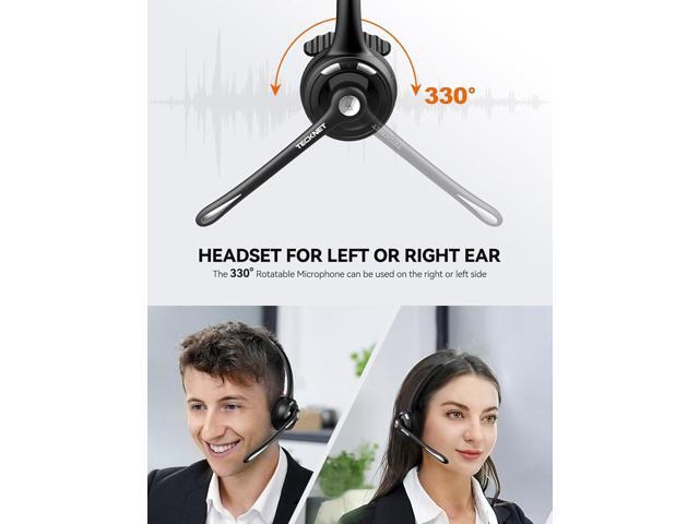 TECKNET Bluetooth Headset, Wireless Headset with Noise Canceling Microphone for Trucker, On-Ear Bluetooth Headset with Mute Mic for Work