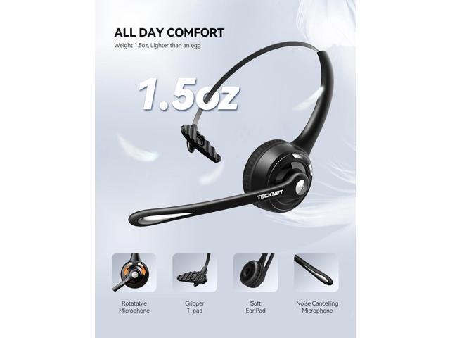 TECKNET Bluetooth Headset, Wireless Headset with Noise Canceling Microphone for Trucker, On-Ear Bluetooth Headset with Mute Mic for Work