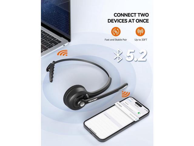 TECKNET Bluetooth Headset, Wireless Headset with Noise Canceling Microphone for Trucker, On-Ear Bluetooth Headset with Mute Mic for Work