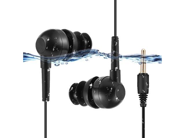 AGPTEK IPX8 Waterproof in-Ear Earphones, Coiled Cable Swimming Earbuds with Stereo Audio Extension Cable, Wired,Black