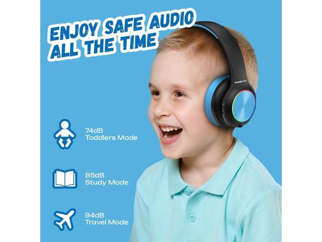 PowerLocus PLED Kids Bluetooth Headphones, Kids Wireless Headphones with LED Lights, 74/85/94dB Safe Volume, Micro SD, AUX Cable, Hi-Fi Stereo,...