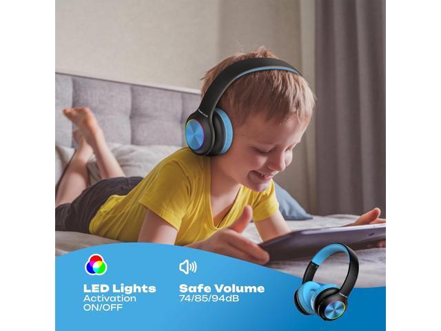 PowerLocus PLED Kids Bluetooth Headphones, Kids Wireless Headphones with LED Lights, 74/85/94dB Safe Volume, Micro SD, AUX Cable, Hi-Fi Stereo,...