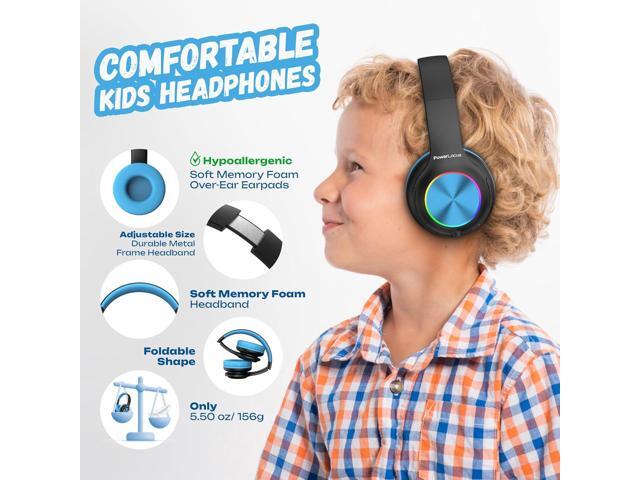 PowerLocus PLED Kids Bluetooth Headphones, Kids Wireless Headphones with LED Lights, 74/85/94dB Safe Volume, Micro SD, AUX Cable, Hi-Fi Stereo,...