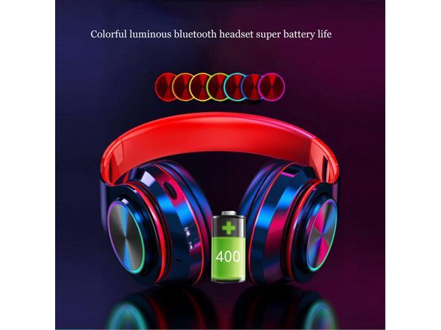 Wireless Bluetooth Headphones with Colorful LED Lights, Built-in Mic, Light Weight, Foldable, Wired HiFi Stereo Headphones for Classroom/Home...