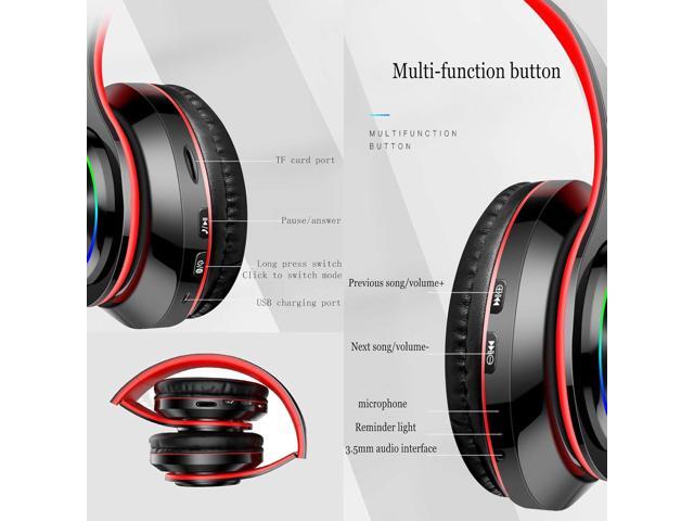 Wireless Bluetooth Headphones with Colorful LED Lights, Built-in Mic, Light Weight, Foldable, Wired HiFi Stereo Headphones for Classroom/Home...