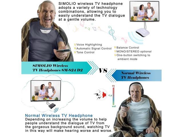 SIMOLIO 2.4G Digital TV Wireless Headphones with Spare Battery for Seniors, Dialog Clarity Wireless Headphones for TV Watching with Tone & Balance...