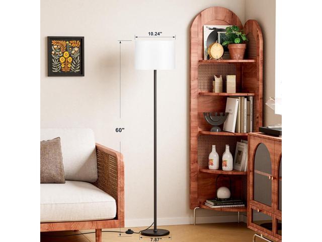 Modern Floor Lamp Simple Design with White Shade, Foot Pedal Switch, 60' Small Tall Lamps for Living Room Bedroom Office Dining Room Kitchen, Black...