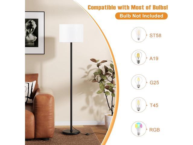 Modern Floor Lamp Simple Design with White Shade, Foot Pedal Switch, 60' Small Tall Lamps for Living Room Bedroom Office Dining Room Kitchen, Black...